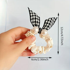 Houndstooth Bow Scrunchies Pearl Hair Rope Ponytail Holder Hair Accessories