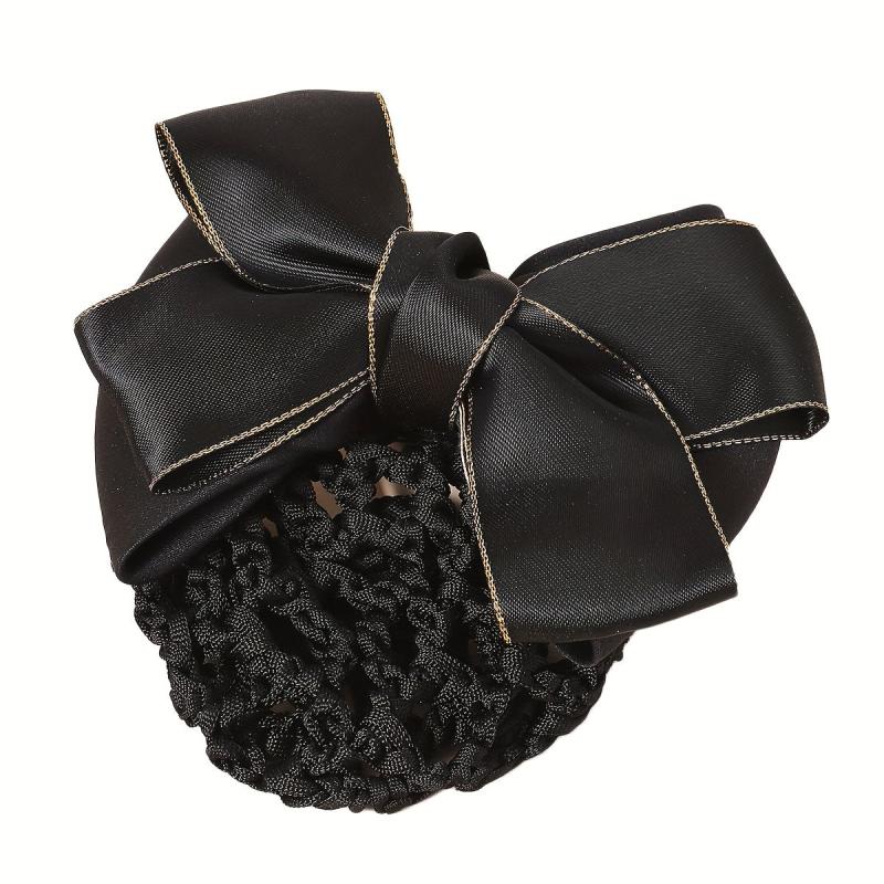 Bowknot Decor Snood Net Barrette Silk Hair Clip Accessory