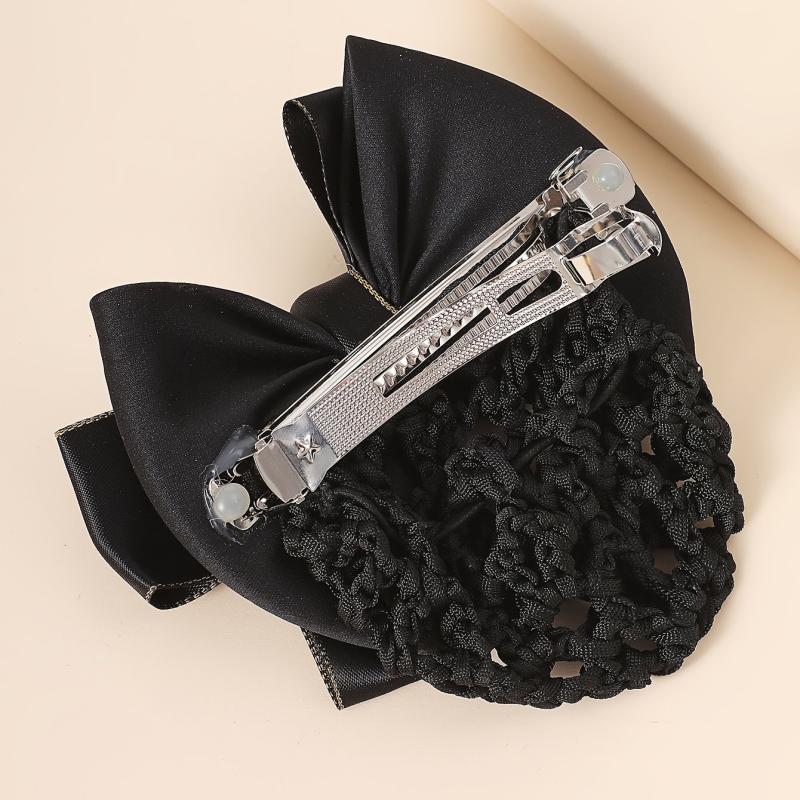 Bowknot Decor Snood Net Barrette Silk Hair Clip Accessory