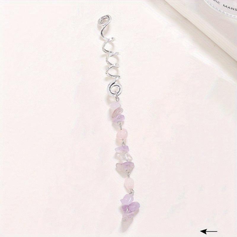 6pcs Spiral Hair Pin with Stone Tassel - Hair Coil Ring for Women Girls