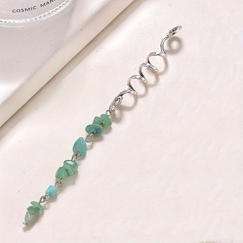 6pcs Spiral Hair Pin with Stone Tassel - Hair Coil Ring for Women Girls