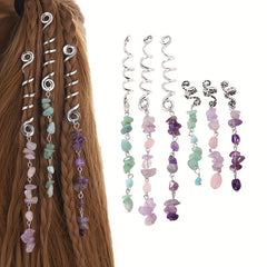 6pcs Spiral Hair Pin with Stone Tassel - Hair Coil Ring for Women Girls