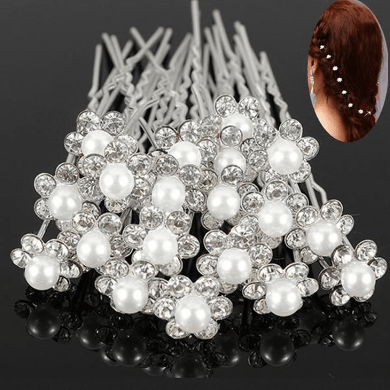 Glitter Rhinestone Hairpin Pearl Hair Stick Wedding Accessories