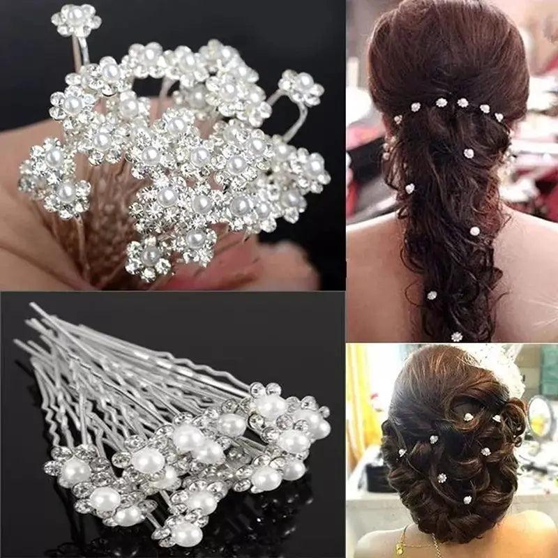 Glitter Rhinestone Hairpin Pearl Hair Stick Wedding Accessories