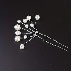 Faux Pearl Hairpin Silvery U-shaped Hairpin Ponytail Holder