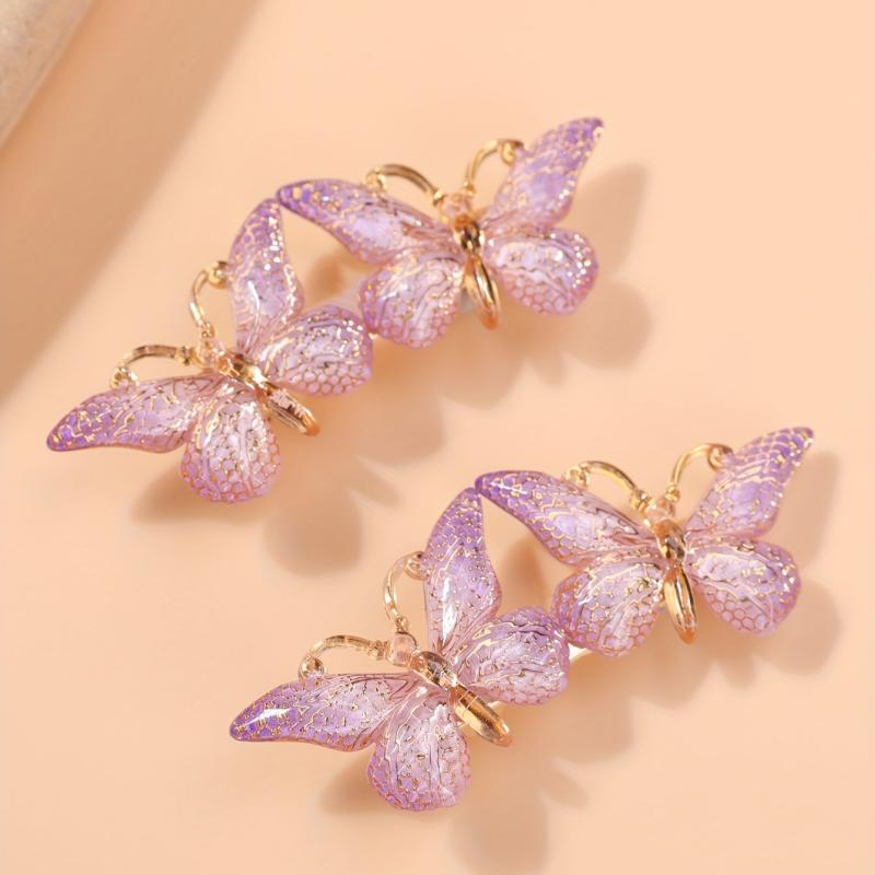 2pcs Y2K Gradient Butterfly Hair Clips, Acrylic Hair Accessories for Women