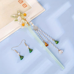 Hairpin Earrings Set Green Hair Accessories