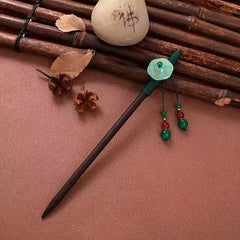 Chinese Style Faux Jade Hair Pin Wooden Hair Stick Ponytail Holder Women