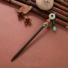 Chinese Style Faux Jade Hair Pin Wooden Hair Stick Ponytail Holder Women