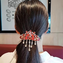 Chinese Style Vintage Peacock Rhinestone Tassel Hair Clip