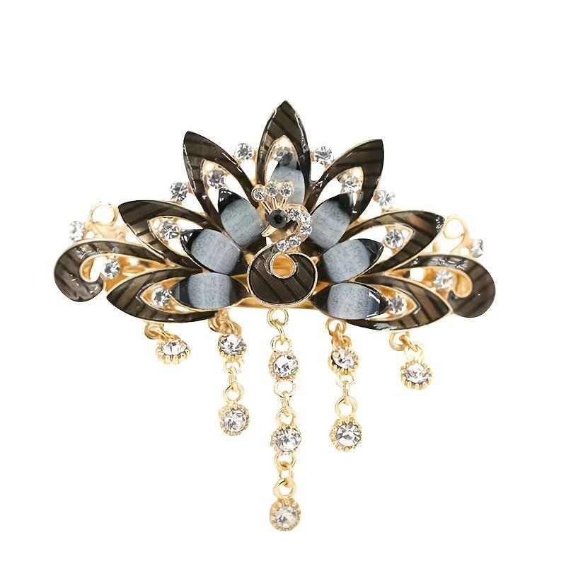 Chinese Style Vintage Peacock Rhinestone Tassel Hair Clip