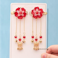 Vintage Chinese Style Hanfu Hairclip Flower Leaf Tassel Hairpin