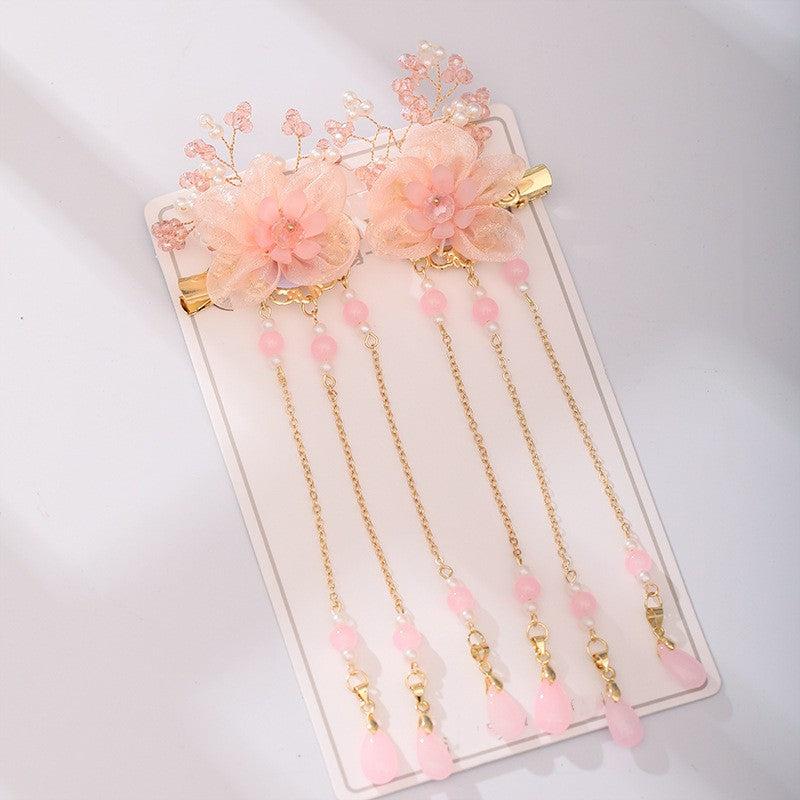 Vintage Chinese Style Hanfu Hairclip Flower Leaf Tassel Hairpin