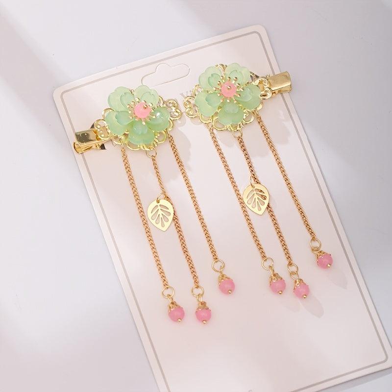 Vintage Chinese Style Hanfu Hairclip Flower Leaf Tassel Hairpin