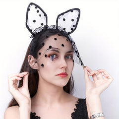 Bunny Ears Lace Headband Veil Hair Band Women Halloween Hair Accessories