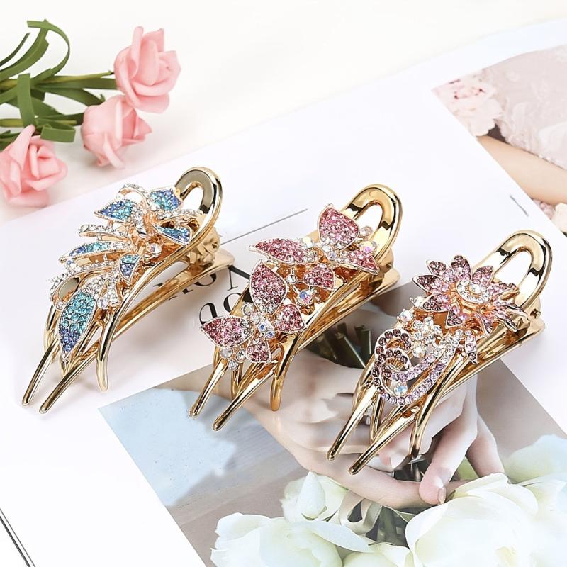 Flower Hair Clips Rhinestone Inlaid Hair Claw