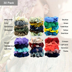 30Pcs Flower Hair Scrunchies & 50Pcs Elastic Hair Bands Soft Hair Ties Package