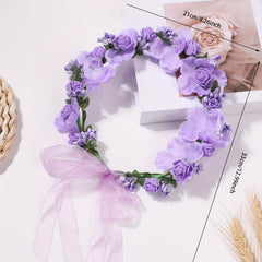Purple Wreath Flower Tiara Adjustable Headband Wedding Party Hair Band