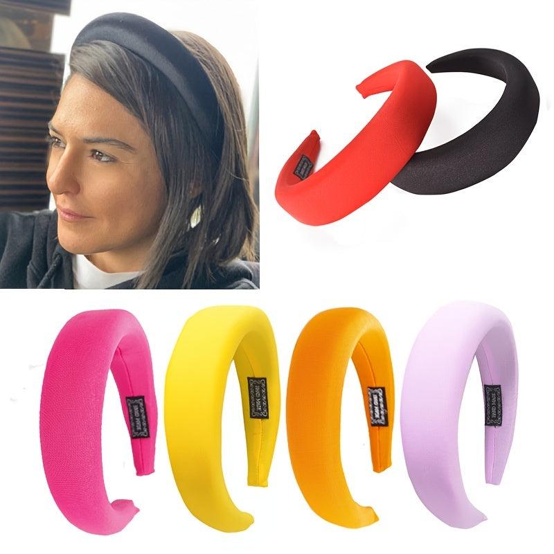 Solid Padded Headband Fabric Puffy Sponge Thick Wide Hairband Vintage Hair