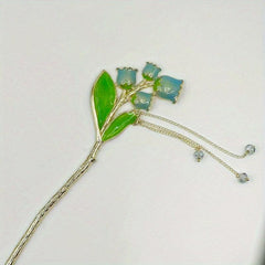 Vintage Chinese Hairpin Faux Pearl Flower Lantern Tassel Chignon