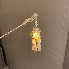 Vintage Chinese Hairpin Faux Pearl Flower Lantern Tassel Chignon