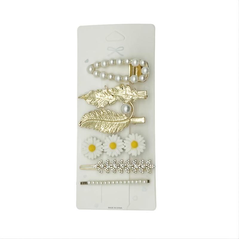 Daisy Flowers Faux Pearl Hair Clip Pin Rhinestone Metal Hair Accessories