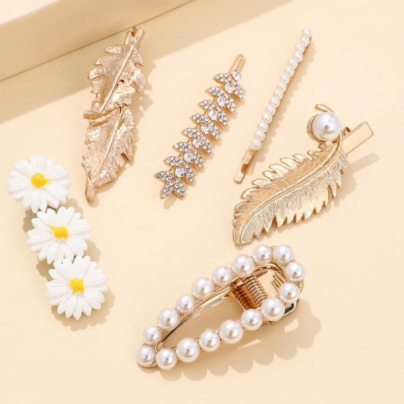 Daisy Flowers Faux Pearl Hair Clip Pin Rhinestone Metal Hair Accessories
