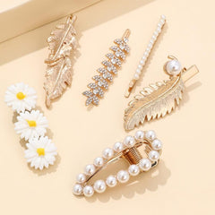 Daisy Flowers Faux Pearl Hair Clip Pin Rhinestone Metal Hair Accessories
