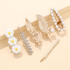 Daisy Flowers Faux Pearl Hair Clip Pin Rhinestone Metal Hair Accessories