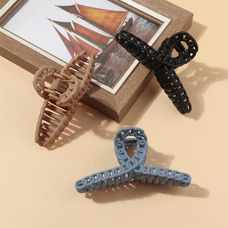 French Matte Hair Claw Champagne Cross Chain Plastic Hair Claw Clips