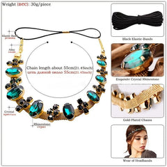 Emerald Hair Accessory Court Style Golden Chain Green Crystal Headband