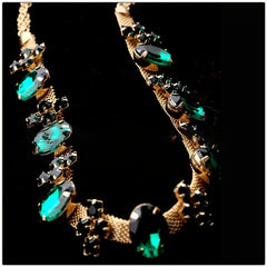 Emerald Hair Accessory Court Style Golden Chain Green Crystal Headband