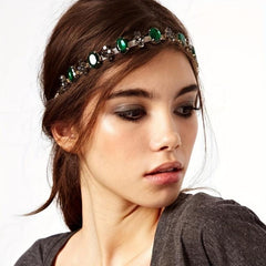 Emerald Hair Accessory Court Style Golden Chain Green Crystal Headband