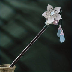 Wooden Flower Hairpin with Pendant Hair Stick Chinese Style Costume Accessory