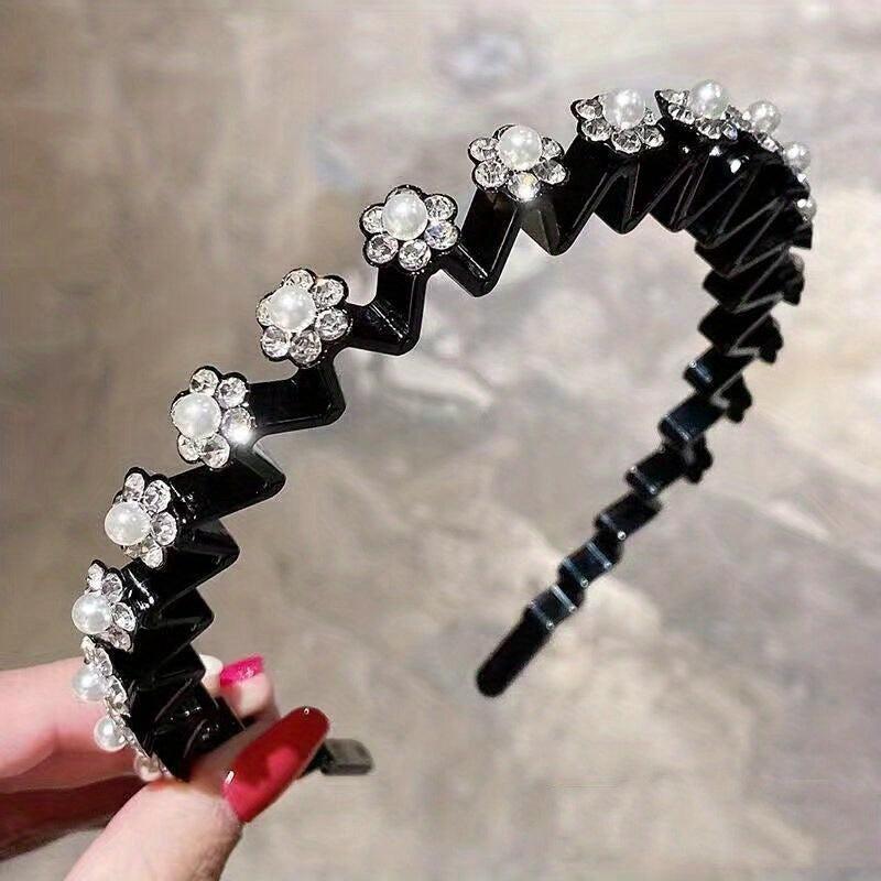 Rhinestone Flower Wavy Hair Band Metal Headband Colorful Headdress