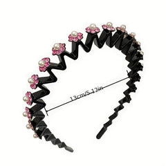 Rhinestone Flower Wavy Hair Band Metal Headband Colorful Headdress