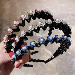 Rhinestone Flower Wavy Hair Band Metal Headband Colorful Headdress