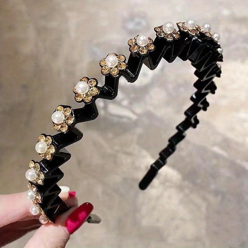Rhinestone Flower Wavy Hair Band Metal Headband Colorful Headdress