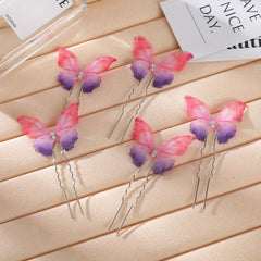 Colorful Butterfly Hairpin Ponytail Holder Bun Headwear for Women