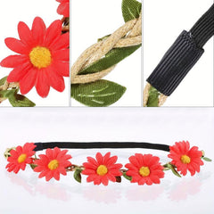 7pcs Flower Headband Hawaiian Sunflower Daisy Hair Tie Floral Wreath