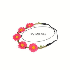 7pcs Flower Headband Hawaiian Sunflower Daisy Hair Tie Floral Wreath