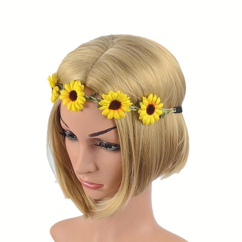 7pcs Flower Headband Hawaiian Sunflower Daisy Hair Tie Floral Wreath