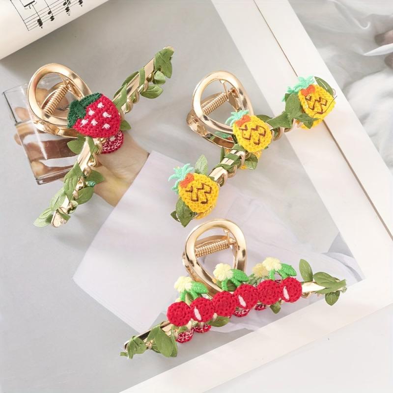 Cartoon Fruit Decor Hair Claw Sweet Ponytail Holder Hair Clip