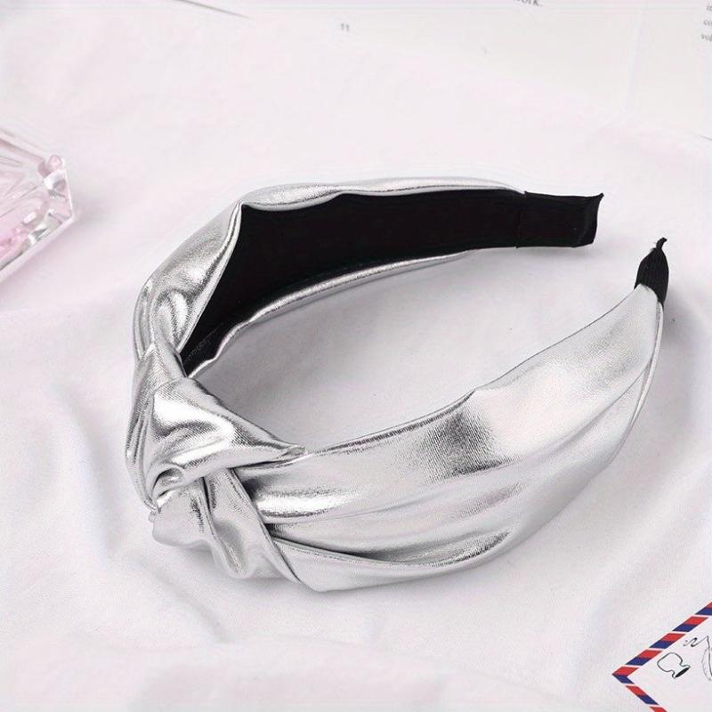 PU Leather Knotted Hair Band Wide Glitter Headband Punk Glossy Headdress