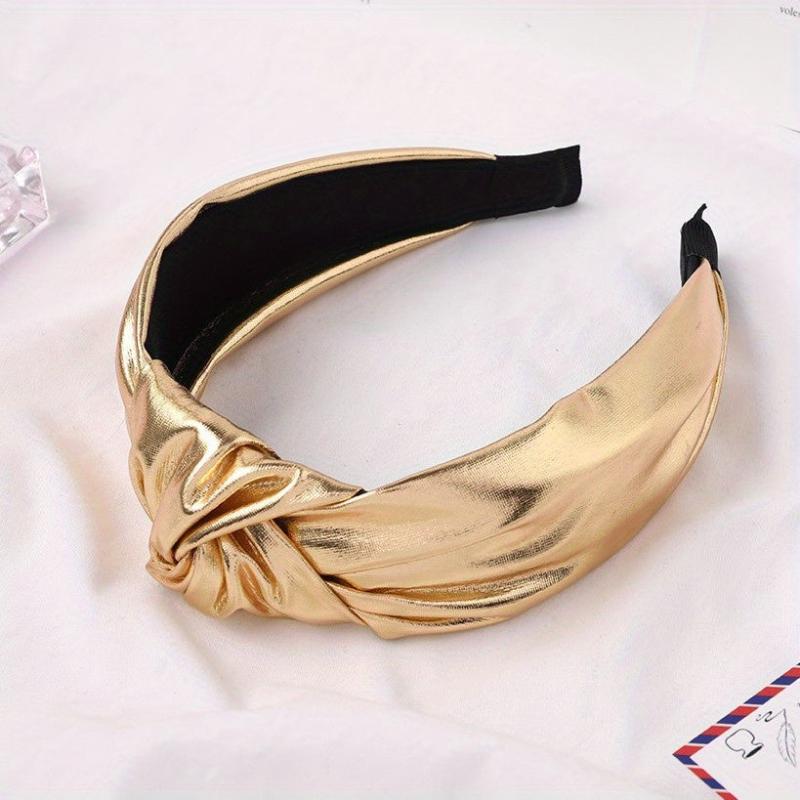 PU Leather Knotted Hair Band Wide Glitter Headband Punk Glossy Headdress