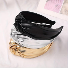 PU Leather Knotted Hair Band Wide Glitter Headband Punk Glossy Headdress