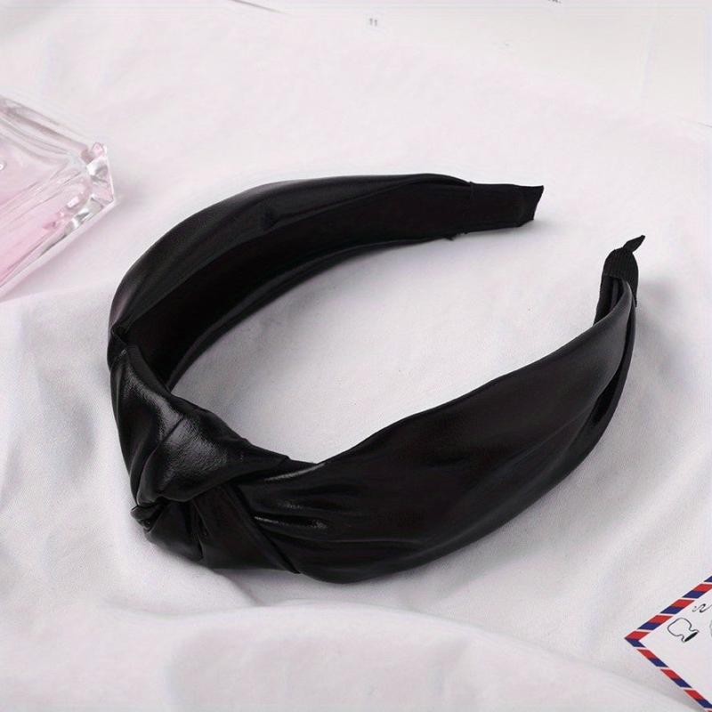 PU Leather Knotted Hair Band Wide Glitter Headband Punk Glossy Headdress