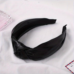 PU Leather Knotted Hair Band Wide Glitter Headband Punk Glossy Headdress