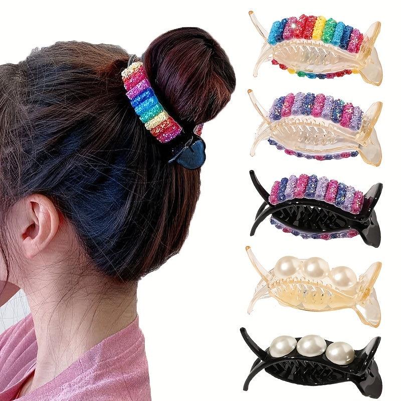 6pcs Rainbow Hair Claw Clip Sequin Hair Clip Colorful Ponytail Holder
