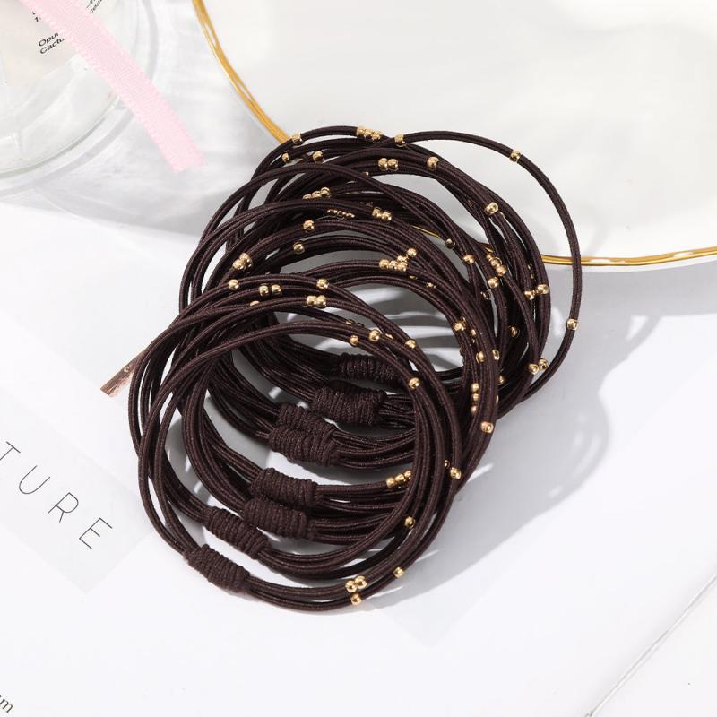 10PCS Women Elastic Hair Bands Headbands Gold Beads Scrunchies Hair Tie
